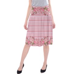 Pink Peony Outline Romantic Midi Beach Skirt by Simbadda