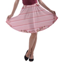 Pink Peony Outline Romantic A-line Skater Skirt by Simbadda