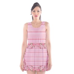 Pink Peony Outline Romantic Scoop Neck Skater Dress