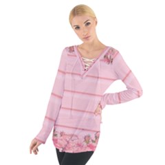 Pink Peony Outline Romantic Women s Tie Up Tee