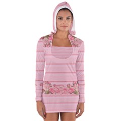 Pink Peony Outline Romantic Women s Long Sleeve Hooded T-shirt by Simbadda