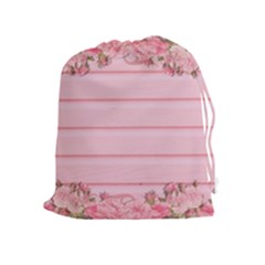 Pink Peony Outline Romantic Drawstring Pouches (Extra Large)