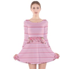 Pink Peony Outline Romantic Long Sleeve Velvet Skater Dress