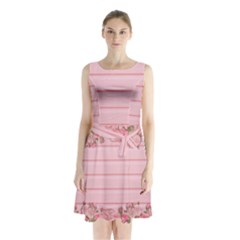 Pink Peony Outline Romantic Sleeveless Chiffon Waist Tie Dress by Simbadda