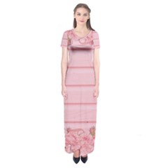 Pink Peony Outline Romantic Short Sleeve Maxi Dress by Simbadda