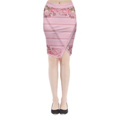 Pink Peony Outline Romantic Midi Wrap Pencil Skirt by Simbadda