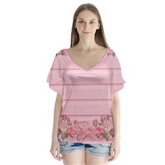 Pink Peony Outline Romantic Flutter Sleeve Top