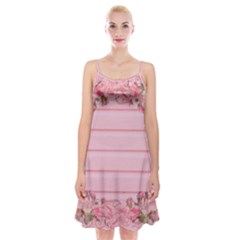 Pink Peony Outline Romantic Spaghetti Strap Velvet Dress