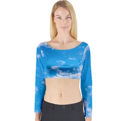 Sky Blue Clouds Nature Amazing Long Sleeve Crop Top by Simbadda