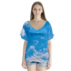 Sky Blue Clouds Nature Amazing Flutter Sleeve Top