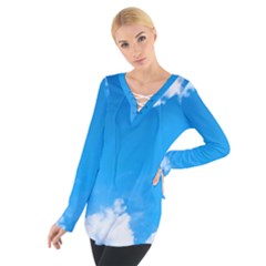 Sky Clouds Blue White Weather Air Women s Tie Up Tee