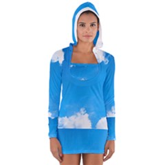 Sky Clouds Blue White Weather Air Women s Long Sleeve Hooded T-shirt by Simbadda