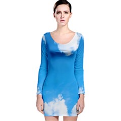 Sky Clouds Blue White Weather Air Long Sleeve Velvet Bodycon Dress by Simbadda