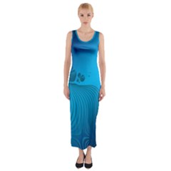 Fractals Lines Wave Pattern Fitted Maxi Dress