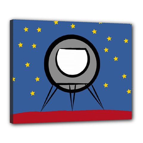 A Rocket Ship Sits On A Red Planet With Gold Stars In The Background Canvas 20  X 16  by Simbadda