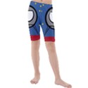 A Rocket Ship Sits On A Red Planet With Gold Stars In The Background Kids  Mid Length Swim Shorts View1