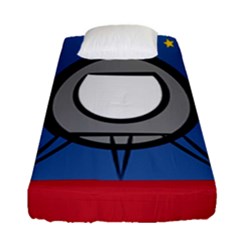 A Rocket Ship Sits On A Red Planet With Gold Stars In The Background Fitted Sheet (single Size) by Simbadda