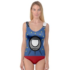 A Rocket Ship Sits On A Red Planet With Gold Stars In The Background Princess Tank Leotard 