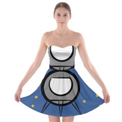 A Rocket Ship Sits On A Red Planet With Gold Stars In The Background Strapless Bra Top Dress by Simbadda