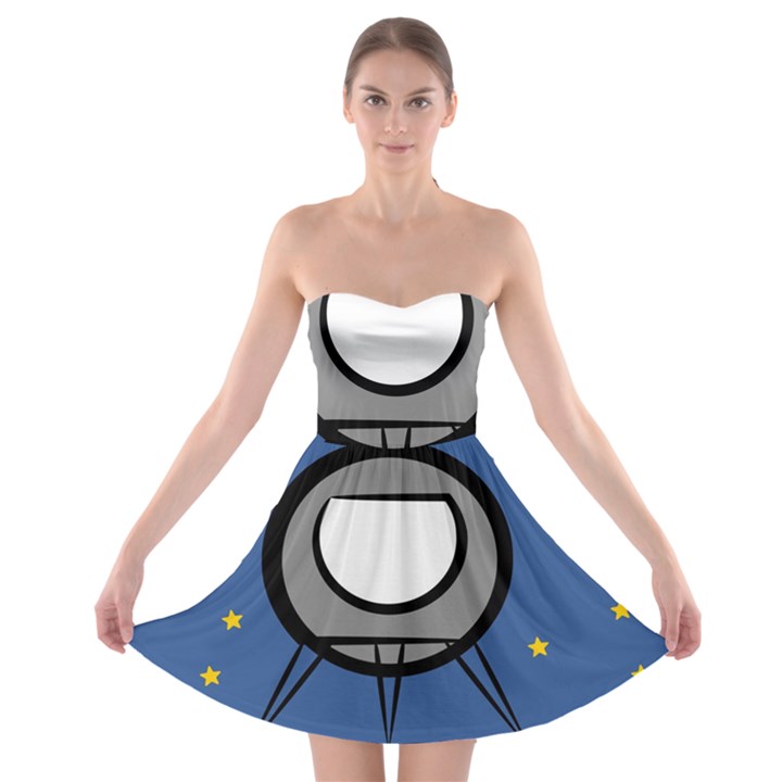 A Rocket Ship Sits On A Red Planet With Gold Stars In The Background Strapless Bra Top Dress