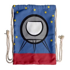 A Rocket Ship Sits On A Red Planet With Gold Stars In The Background Drawstring Bag (large) by Simbadda