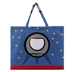 A Rocket Ship Sits On A Red Planet With Gold Stars In The Background Zipper Large Tote Bag