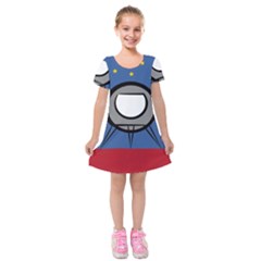 A Rocket Ship Sits On A Red Planet With Gold Stars In The Background Kids  Short Sleeve Velvet Dress by Simbadda