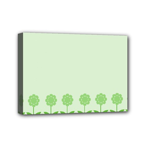 Floral Stripes Card In Green Mini Canvas 7  X 5  by Simbadda