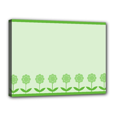 Floral Stripes Card In Green Canvas 16  X 12  by Simbadda