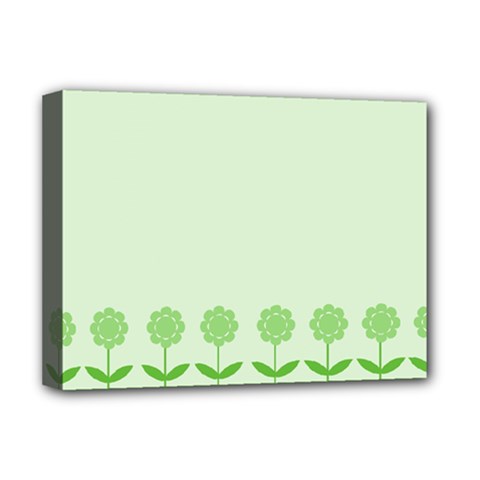 Floral Stripes Card In Green Deluxe Canvas 16  X 12   by Simbadda