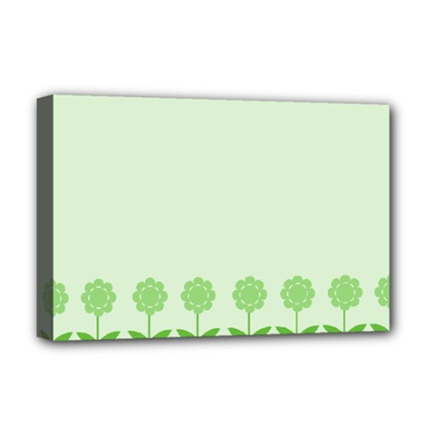 Floral Stripes Card In Green Deluxe Canvas 18  X 12   by Simbadda