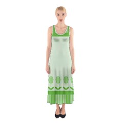 Floral Stripes Card In Green Sleeveless Maxi Dress by Simbadda