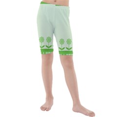 Floral Stripes Card In Green Kids  Mid Length Swim Shorts