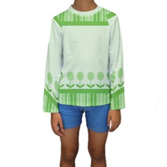 Floral Stripes Card In Green Kids  Long Sleeve Swimwear by Simbadda