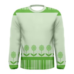 Floral Stripes Card In Green Men s Long Sleeve Tee by Simbadda