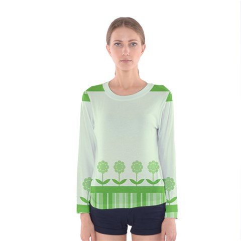 Floral Stripes Card In Green Women s Long Sleeve Tee by Simbadda