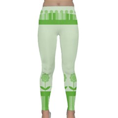 Floral Stripes Card In Green Classic Yoga Leggings by Simbadda