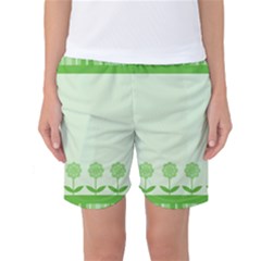 Floral Stripes Card In Green Women s Basketball Shorts by Simbadda