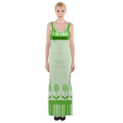 Floral Stripes Card In Green Maxi Thigh Split Dress by Simbadda