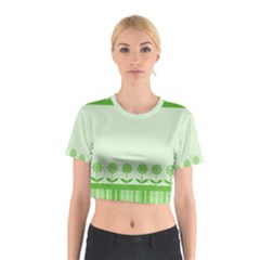 Floral Stripes Card In Green Cotton Crop Top