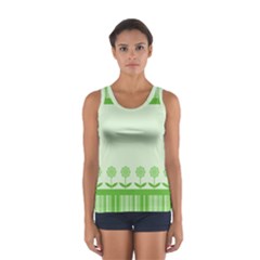 Floral Stripes Card In Green Women s Sport Tank Top  by Simbadda