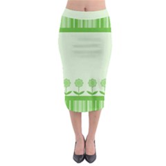 Floral Stripes Card In Green Midi Pencil Skirt by Simbadda