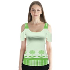 Floral Stripes Card In Green Butterfly Sleeve Cutout Tee 