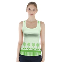 Floral Stripes Card In Green Racer Back Sports Top by Simbadda