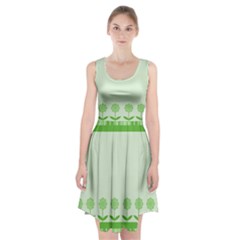 Floral Stripes Card In Green Racerback Midi Dress