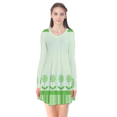 Floral Stripes Card In Green Flare Dress by Simbadda