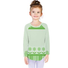 Floral Stripes Card In Green Kids  Long Sleeve Tee