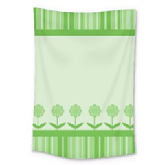 Floral Stripes Card In Green Large Tapestry by Simbadda