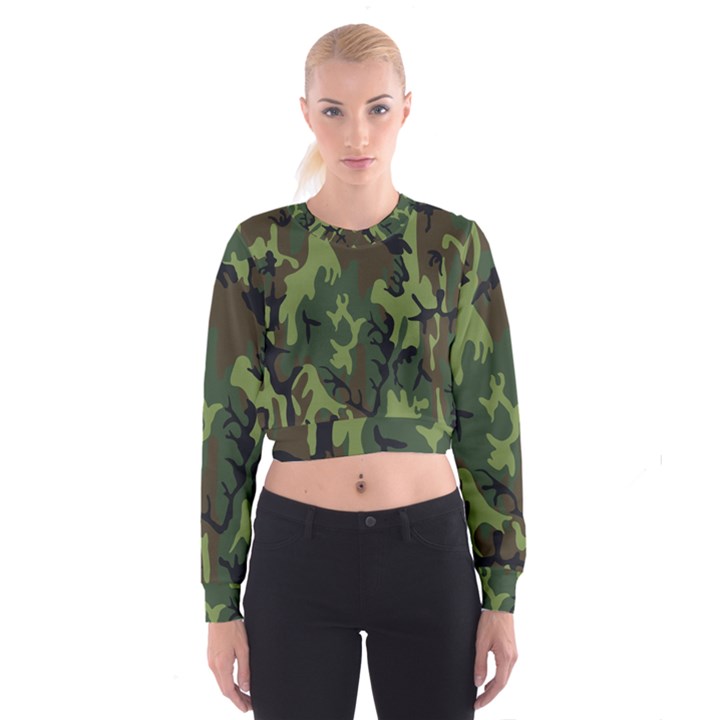 Military Camouflage Pattern Women s Cropped Sweatshirt