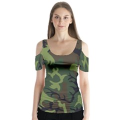 Military Camouflage Pattern Butterfly Sleeve Cutout Tee 